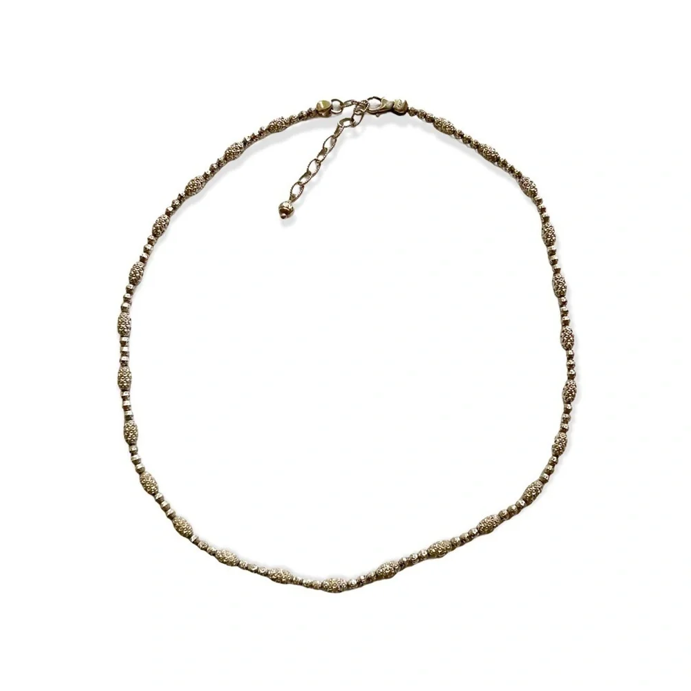 Sterling 925 Diamond Cut 4mm Bead Necklace 16” to 17.5 adjustable.